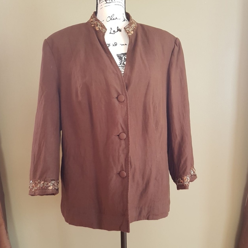 Dressbarn Women's Brown Jacket Lined Rayon sz 18W
